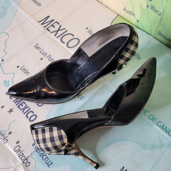 Shoes - Vintage 1950s Heels Shoes Pumps Elegant Black & White Checkered Women's Size 7